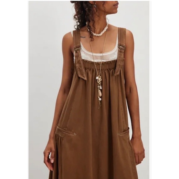 Free People Dresses & Skirts - Free People We The Free Wildflower Midi Dress Brown Pinafore Pockets Medium